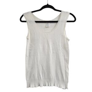 Wolsey Women’s White Knit Tank Top Sweater Lace L VTG Y2K Minimalist cottagecore